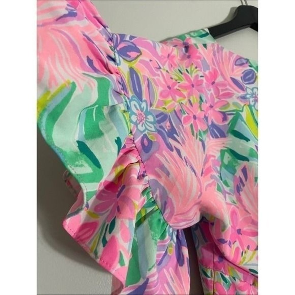 Lilly Pulitzer Dress Rayon Tropical Floral Ruffle Sleeve 8 Preppy Vacation - Picture 7 of 11